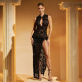 Lace Hollowed Out High Slim Fit Sleeveless Maxi Dress