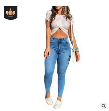 The New Aesthetic: Y2K Patchwork Wide Leg Mom Jeans - light blue