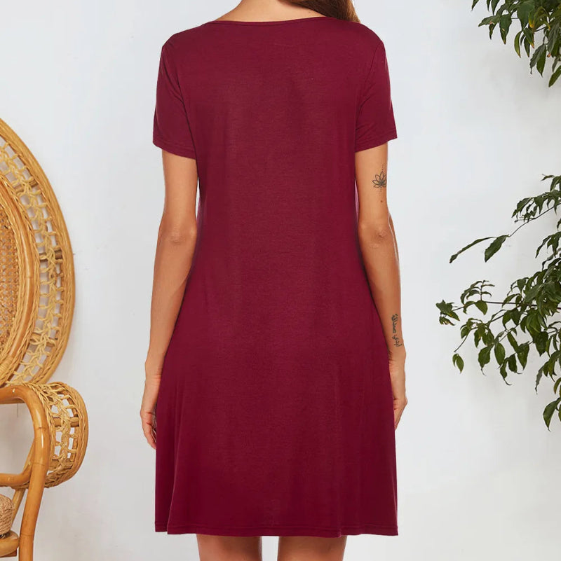 Short Sleeved Pocket Dress - runwayfashionista.com
