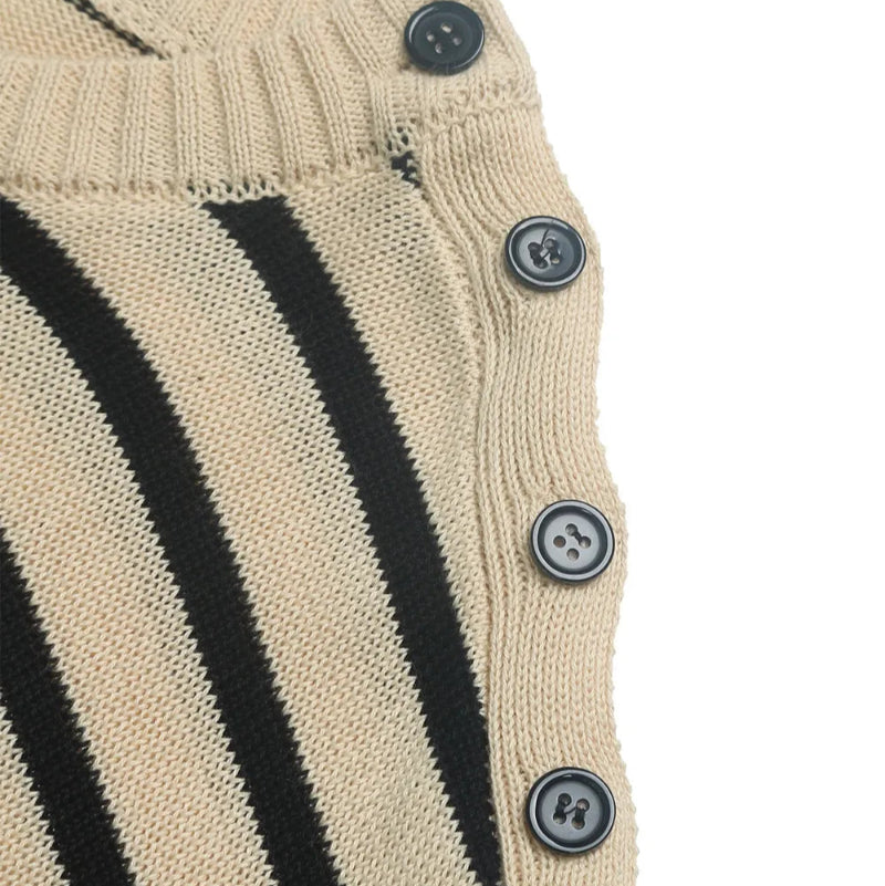 Striped Round Neck Long Sleeve Knit Top - runwayfashionista.com