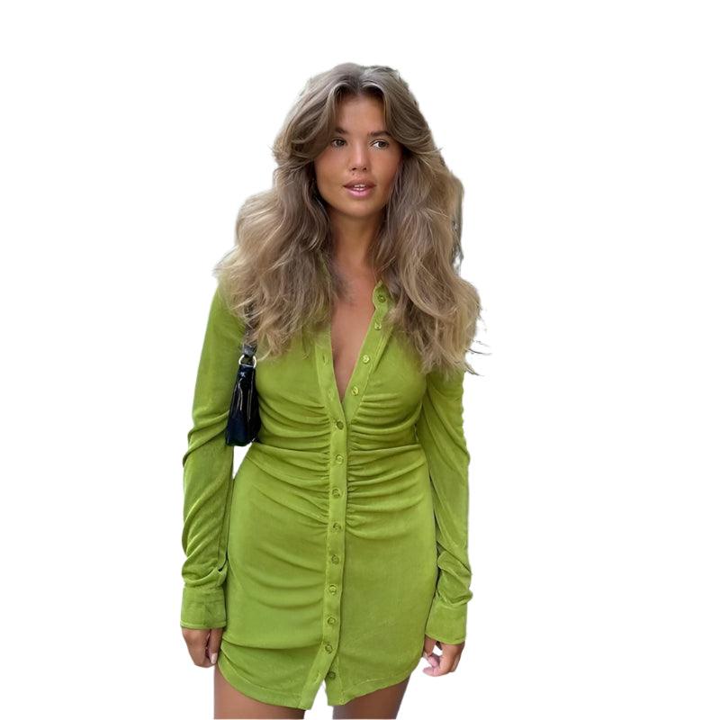 Ruched Long Sleeve Slim Mini Dress