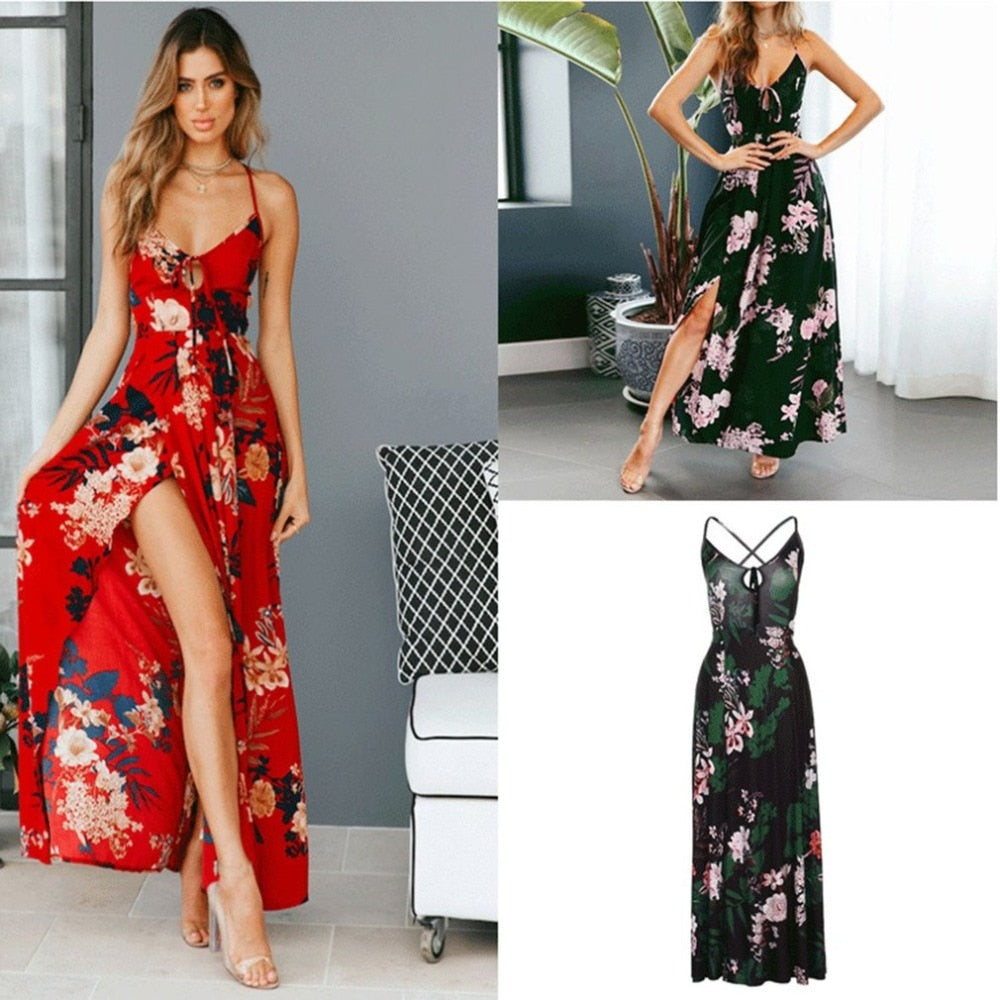 V Neck Bohemian Maxi Dress - runwayfashionista.com