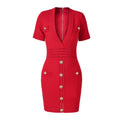 Knitted Short Sleeved V-neck Dress