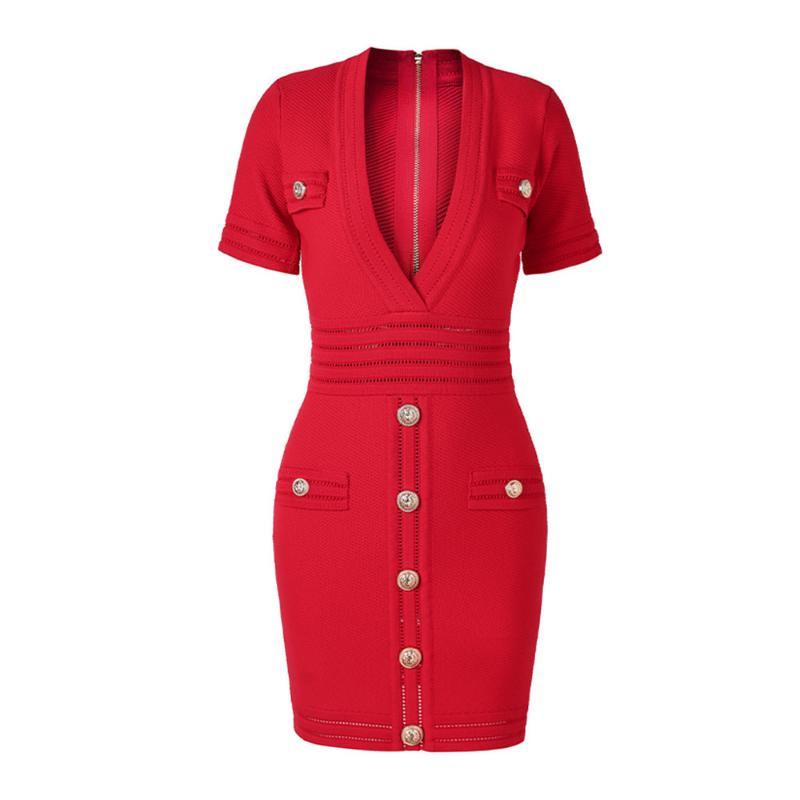 Knitted Short Sleeved V-neck Dress