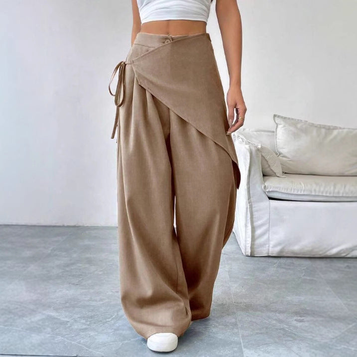 Casual Wide-leg Straight Pants - khaki