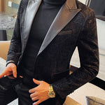 Jacquard Velvet Leather Lapel Men's Blazer