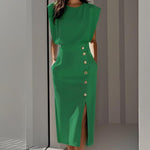 Casual Sleeveless Midi Dress - green