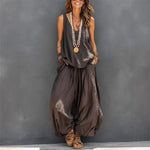 Casual Sleeveless Tank Top And Wide-Leg Pants - brown