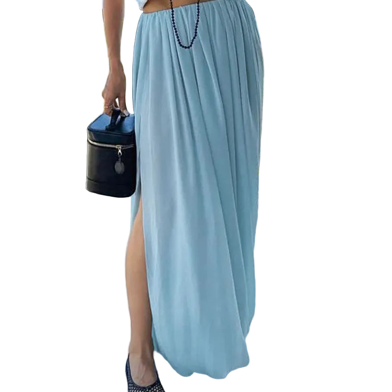 Pleated Draped Maxi Skirt - blue