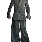 Olive Green Oversized Three-Piece Suit With Blazer, Waistcoat And Wide-Leg Pants