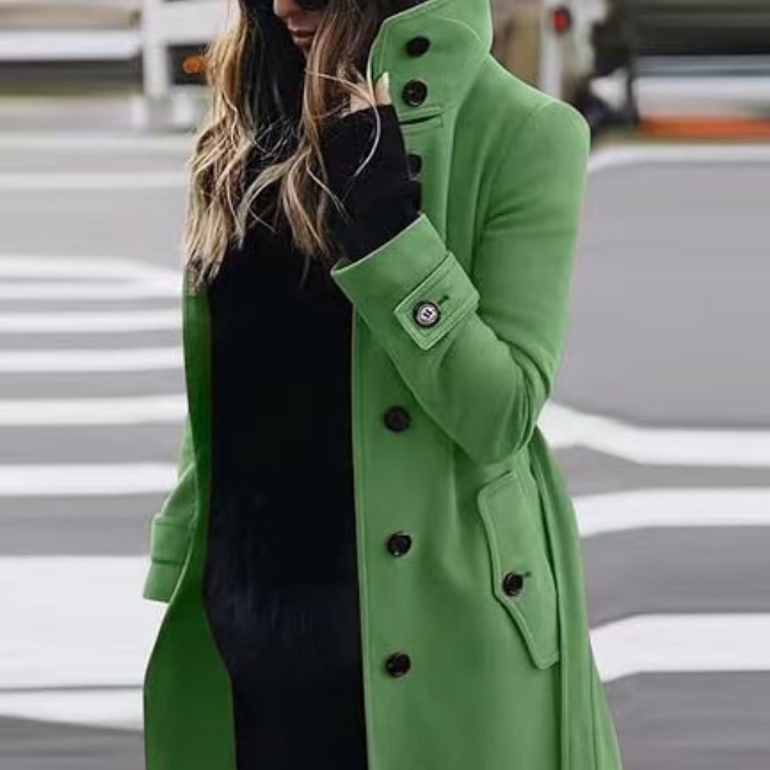 Single Breasted Stand Collar Woolen Coat