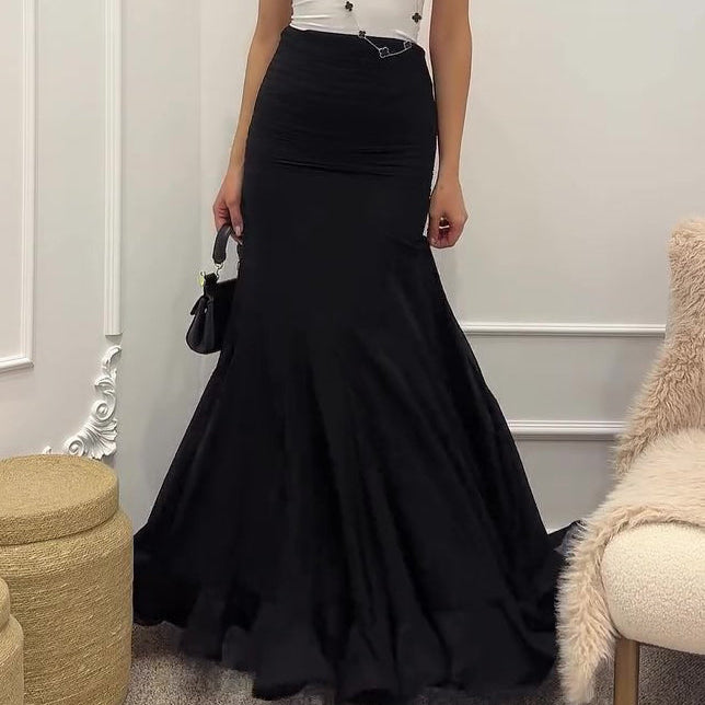Ruffled Pleated Maxi Skirt - black