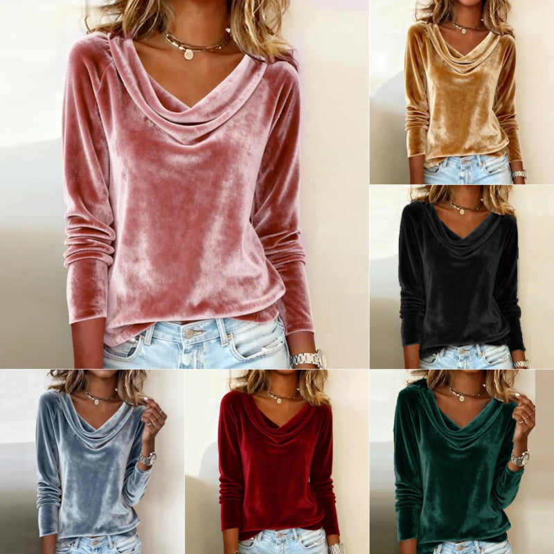 Shimmering Velvet Long Sleeve Loose Blouse