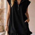 V-Neck Sleeveless Mini Dress - black