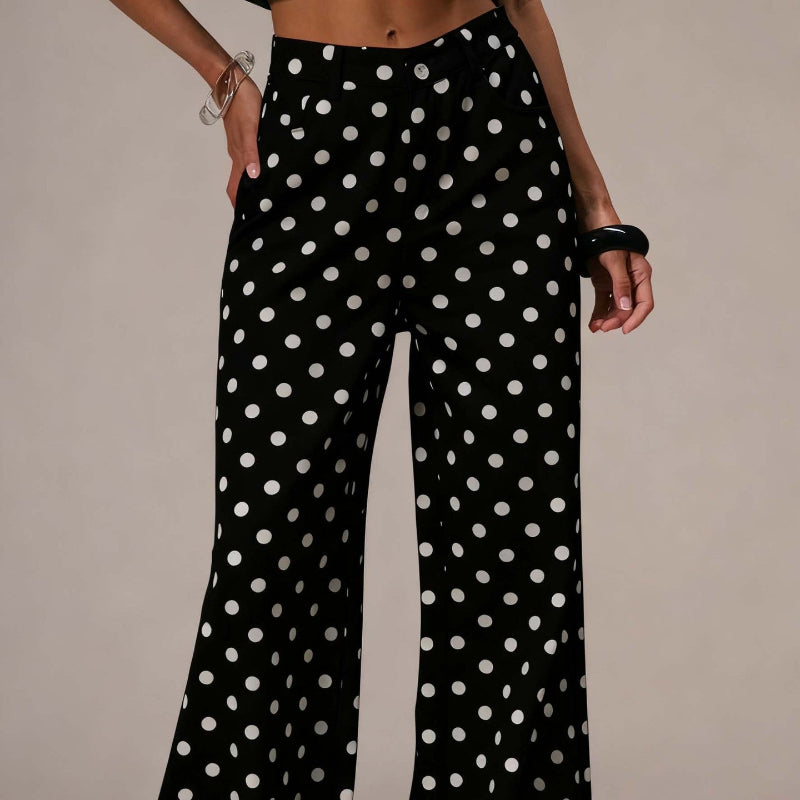 Casual Polka Dot Mid-rise Non-stretch Jeans - black