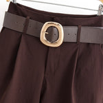 Chocolate Brown High-Waisted Wide-Leg Trousers With Belt