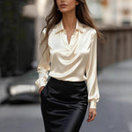 V-neck Long-sleeved Shirt - white