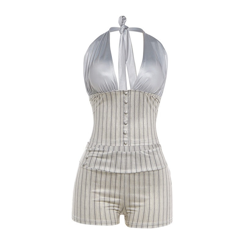 Striped Halter Top and Shorts Set