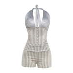 Striped Halter Top and Shorts Set