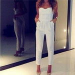 White & Black Strapless Sweetheart Structured-Bodice Side-Pocket Slim Tapered Cropped Jumpsuit - white