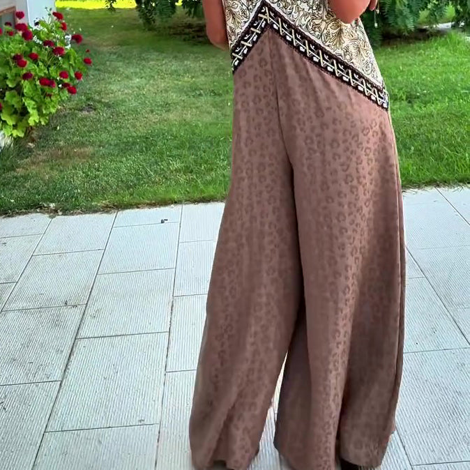 Ethnic Print Paneled Sleeveless Wide-Leg Jumpsuit