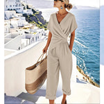 Casual Pleated Irregular Top And Pants Set beige