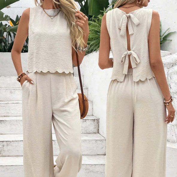 Tank Top Casual Pants Set - white