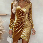 V-neck Sequin Velvet Bodycon Dress