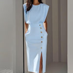 Casual Sleeveless Midi Dress - light blue