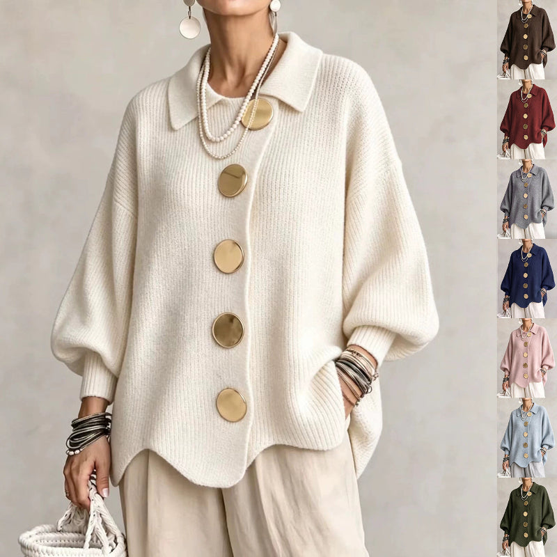 Collared Knit Sweater with Statement Buttons