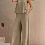 Elegant Casual Loose Pants Sets - green