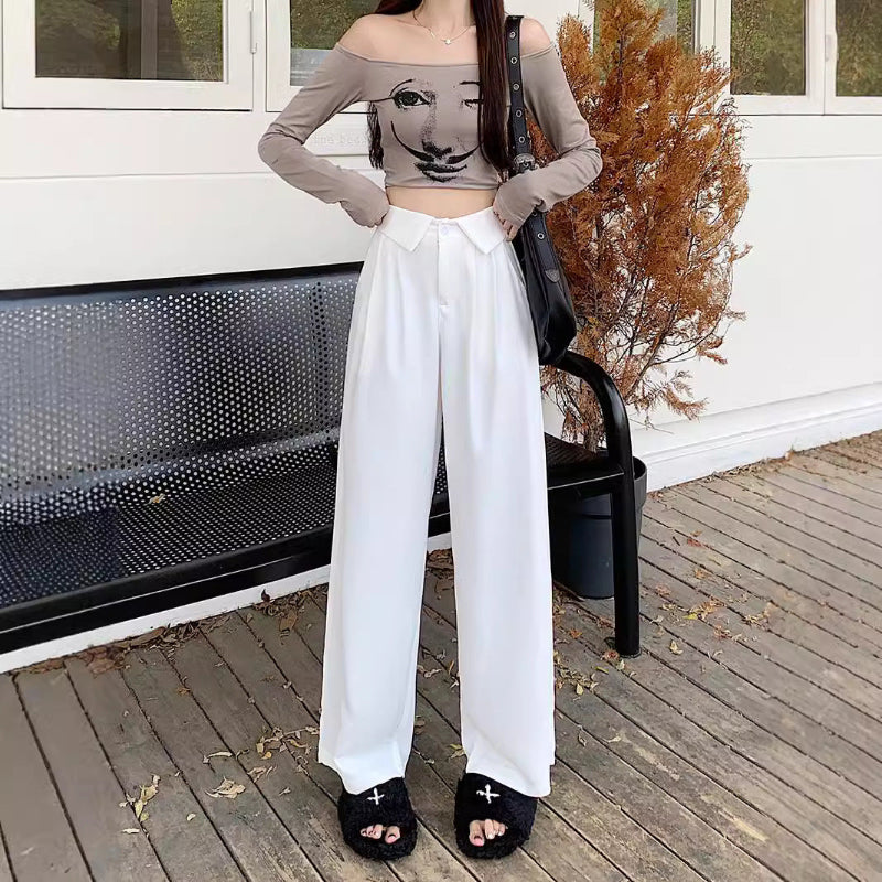 Cuffed Design Long Silk Suit Pants