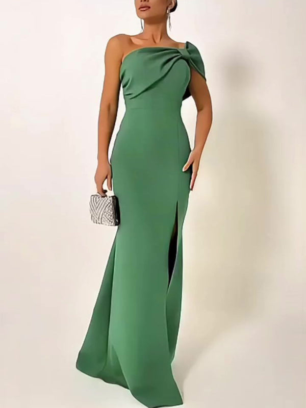 Green Bow Tube Top Evening Maxi Dress - green