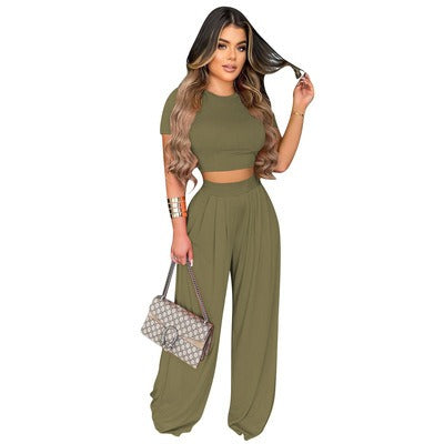 Casual Wide Leg Two Piece Set - runwayfashionista.com