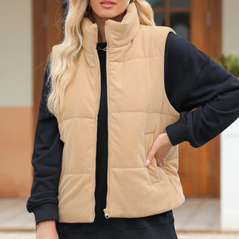 Pocketed Zip Up Turtleneck Vest Coat -runwayfashionista.com
