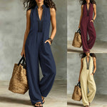V-Neck Contrast-Trim Sleeveless Wide-Leg Jumpsuit