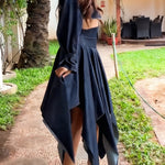 Chic Long-sleeved Cropped Jacket & Irregular Hem Denim Skirt Set