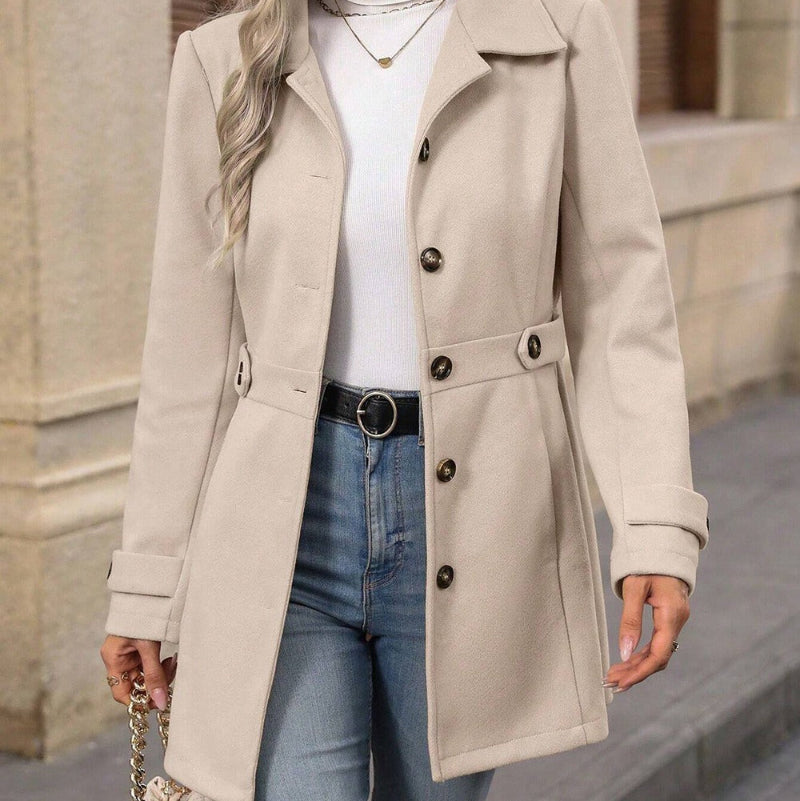 Elegant Single-breasted Mid Length Coat - beige