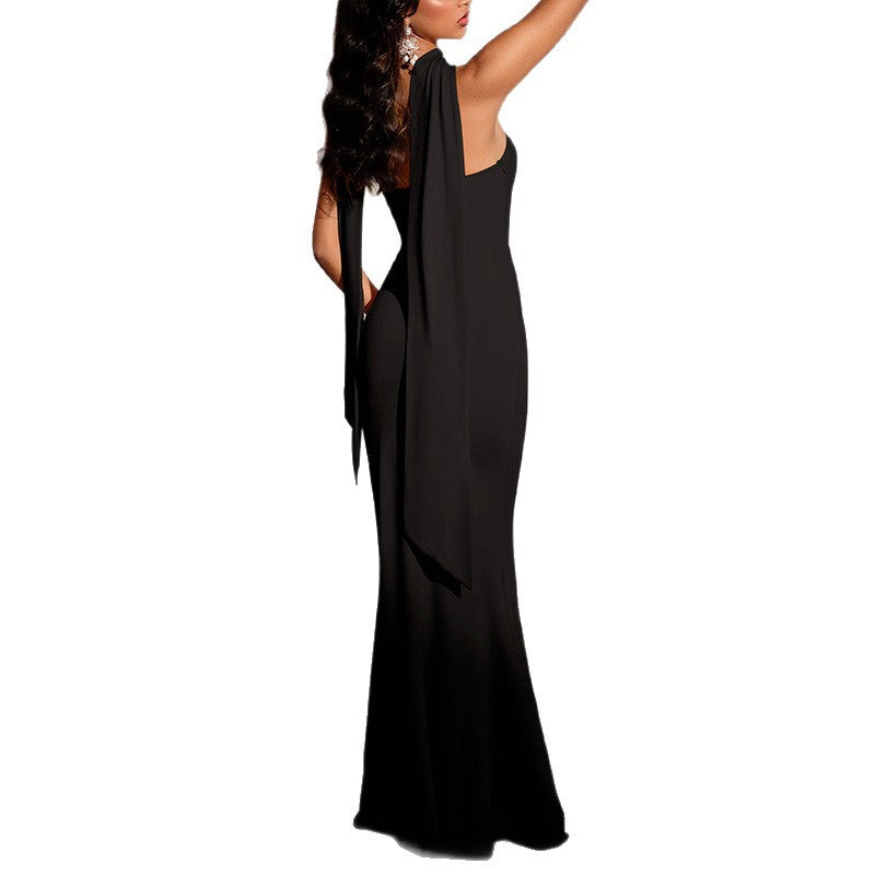 Elegant Strapless Ribbon-Trimmed Evening Gown - black