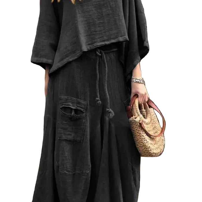 Relaxed Asymmetric Top and Maxi Skirt Set