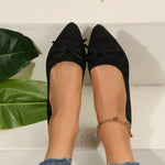 Bow Knitted Pointed-toed Flats Shoes - black