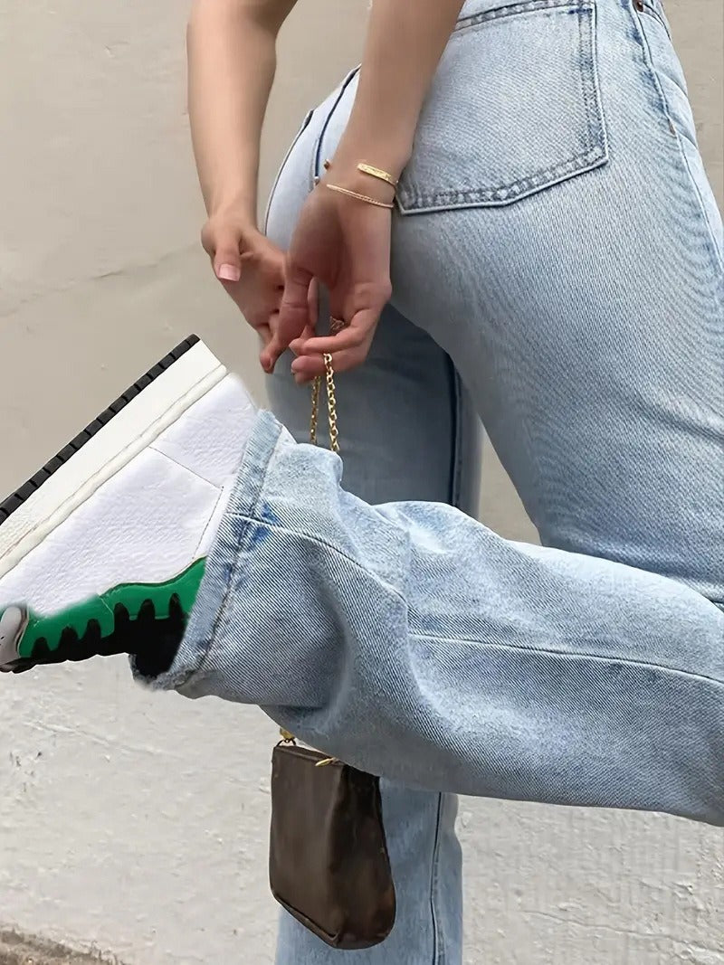 High waisted slim fit straight leg denim jeans - runwayfashionista.com