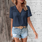 Lace V-neck Blouse - blue