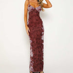 Suspender Skirt Vacation Beach Long Dresses - maroon