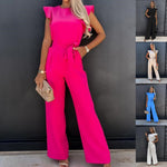 Ruffle Sleeve Belted Wide-Leg Jumpsuit