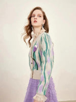 V-neck Long Sleeve Contrast Cardigan - runwayfashionista.com