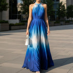 Ombre Halter Backless Maxi Dress-Elegant Blue Gradient Evening Gown