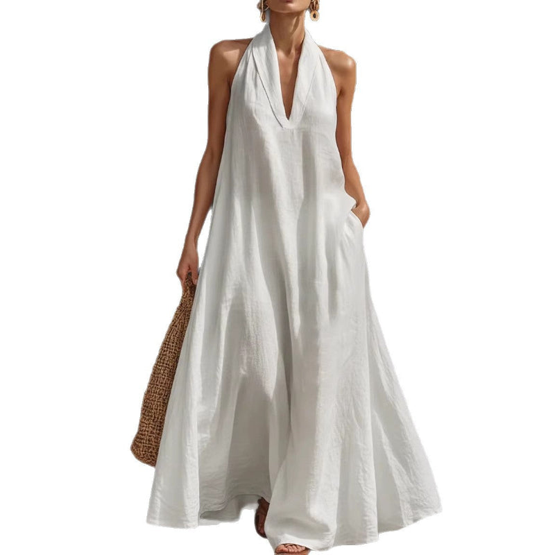 V-neck A-line Maxi Dress - white