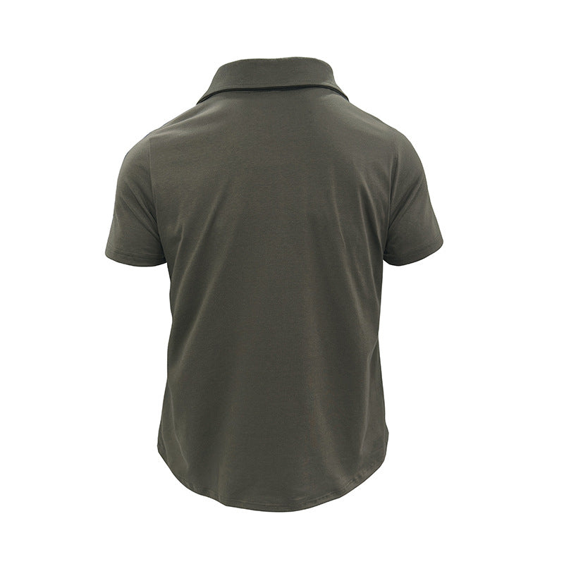 Lapel Button Polo Shirt With Pockets