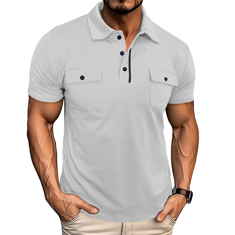 Lapel Button Polo Shirt With Pockets